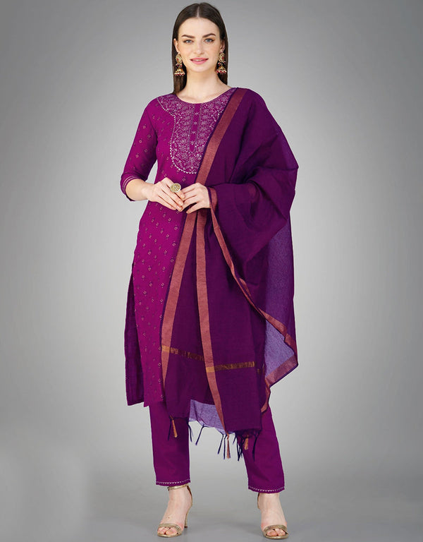 Traditional Function Wear Readymade Cotton Magic Slub Suit Collection Purple Cotton Magic Slub Pant Straight Front View